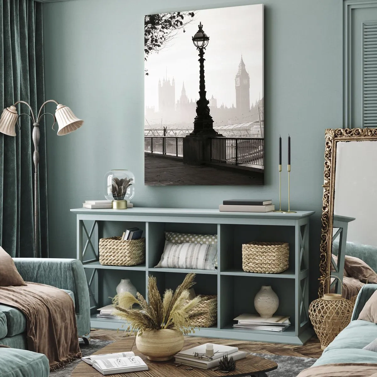 Lærredstryk - Billede på lærred - London morgen - 65x120 cm