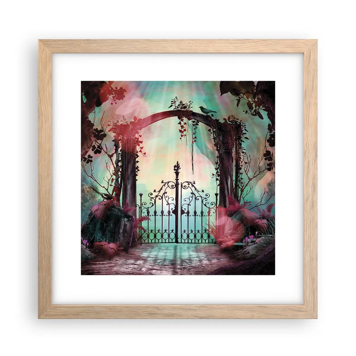 Plakat i ramme af lyst egetræ - Hemmelig have - 30x30 cm
