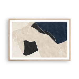 Plakat i ramme af lyst egetræ - Abstrakt komposition - kontrast af farver - 91x61 cm