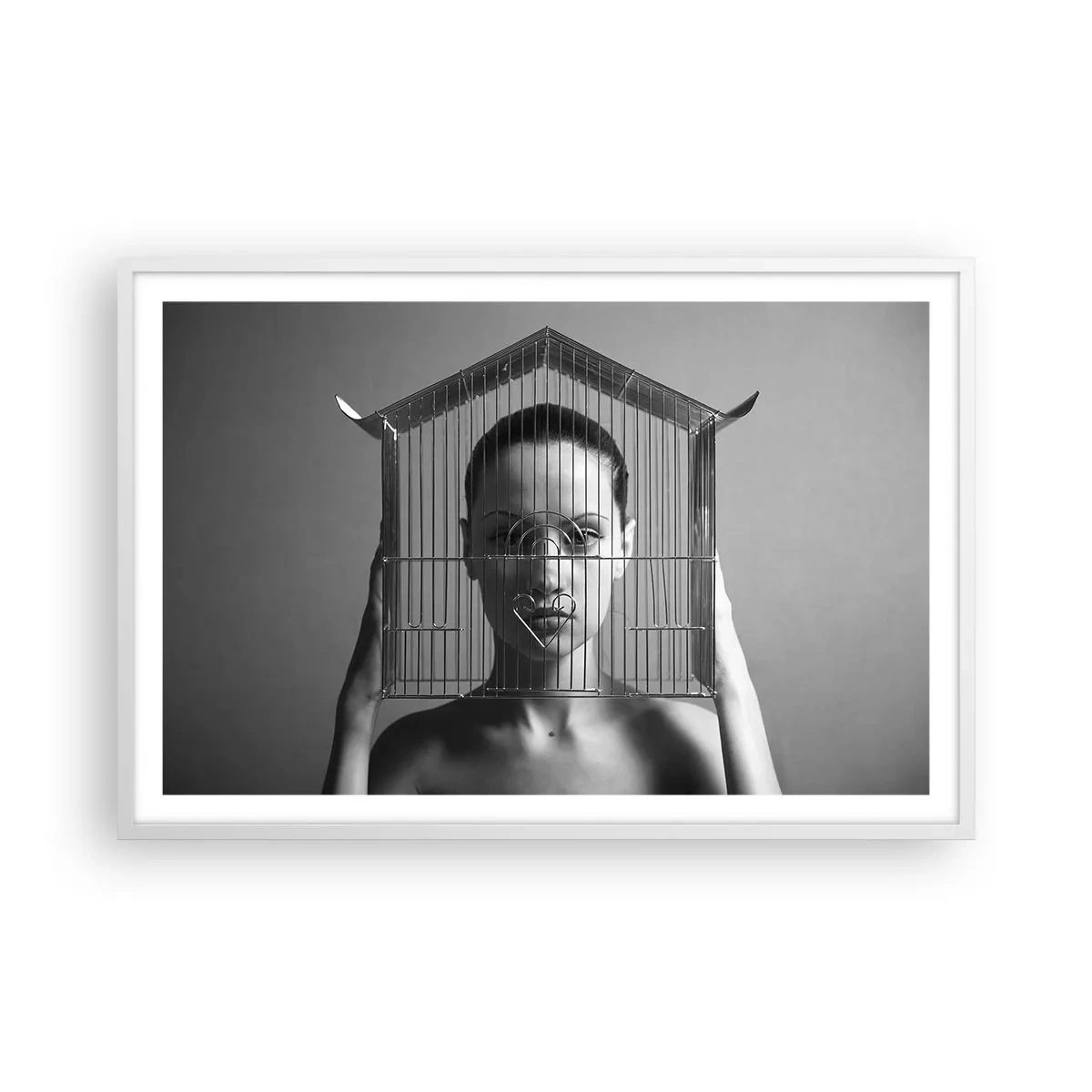 Plakat i hvid ramme - Et lidt surrealistisk portræt - 91x61 cm