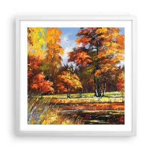 Plakat i hvid ramme - Landskab i guld og bronze - 50x50 cm