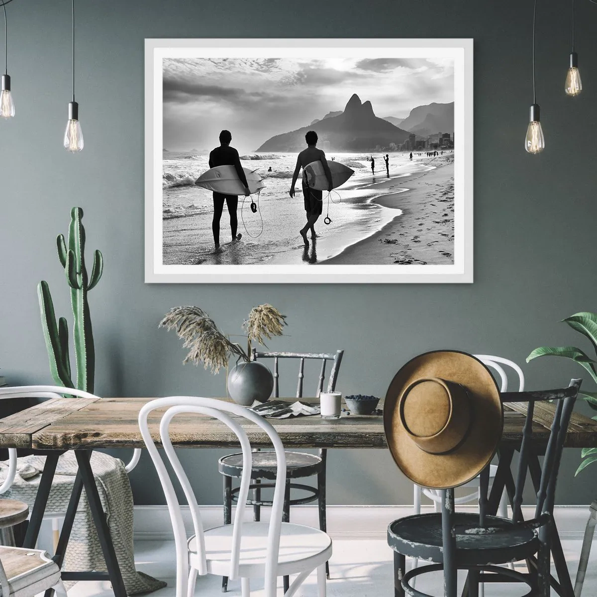 Plakat i hvid ramme - Samba til én bølge - 100x70 cm