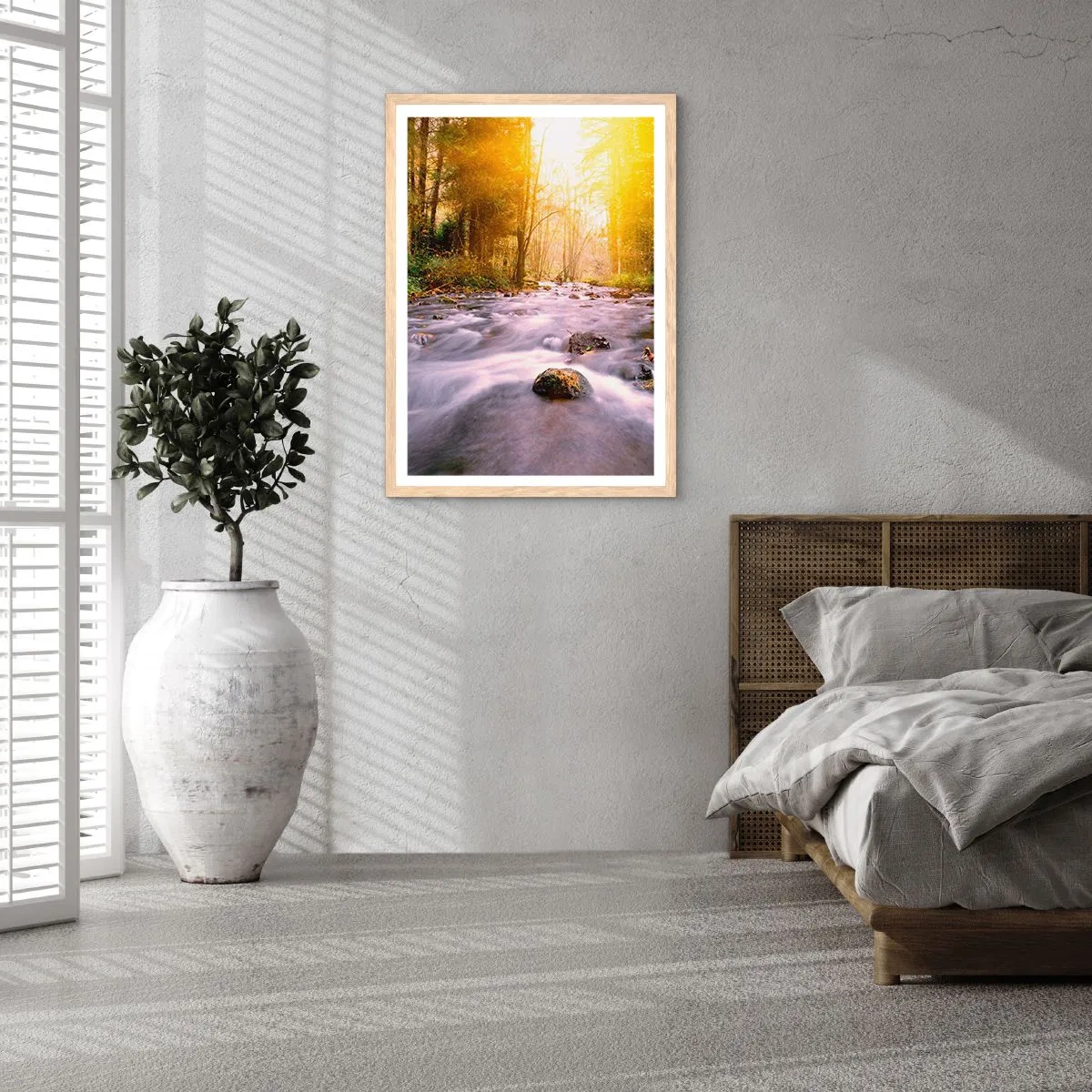 Plakat i ramme af lyst egetræ - Malachit i sølv- og guldfatning - 50x70 cm