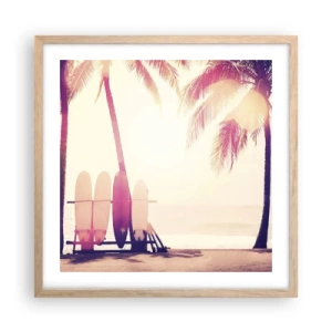 Plakat i ramme af lyst egetræ - Det bliver en fantastisk dag - 50x50 cm