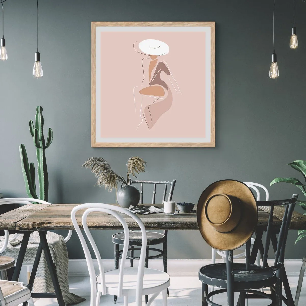 Plakat i ramme af lyst egetræ - En dame, der skal være - 40x40 cm