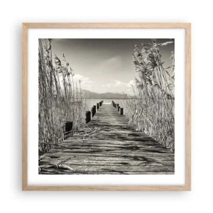 Plakat i ramme af lyst egetræ - I græssernes fred - 50x50 cm