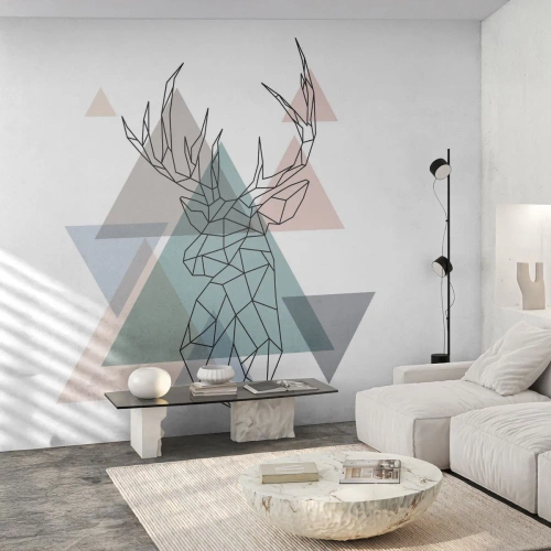 Fototapet Selvklæbende Deluxe Sticker - I en geometrisk skov - Abstraktion, Hjort, Grafik - 350x256 cm