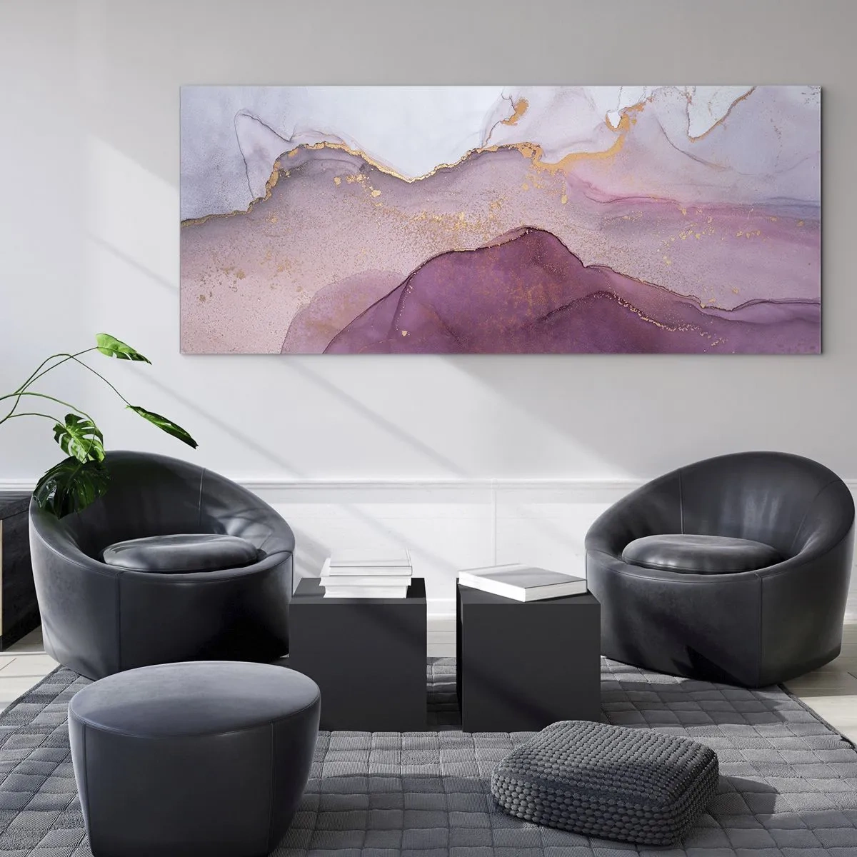 Billede på glas - Lilla og violette bølger - 100x40 cm