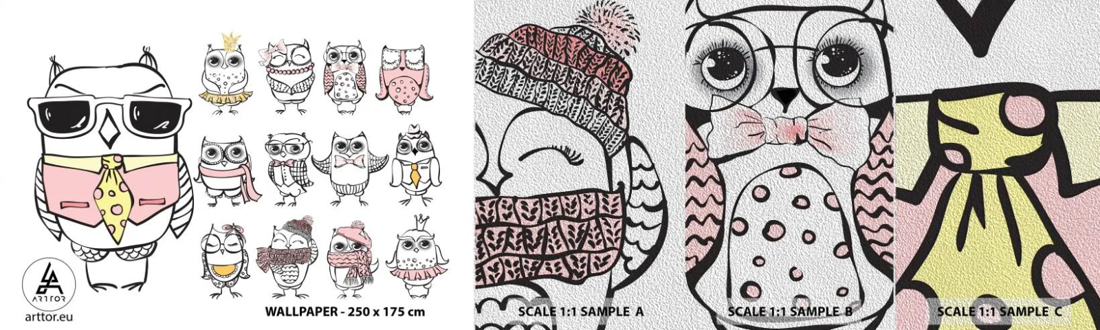 Prøve Fototapet Premium Sand - Så mange roller at spille - For børn, Ugle, Børn - 100x30 cm