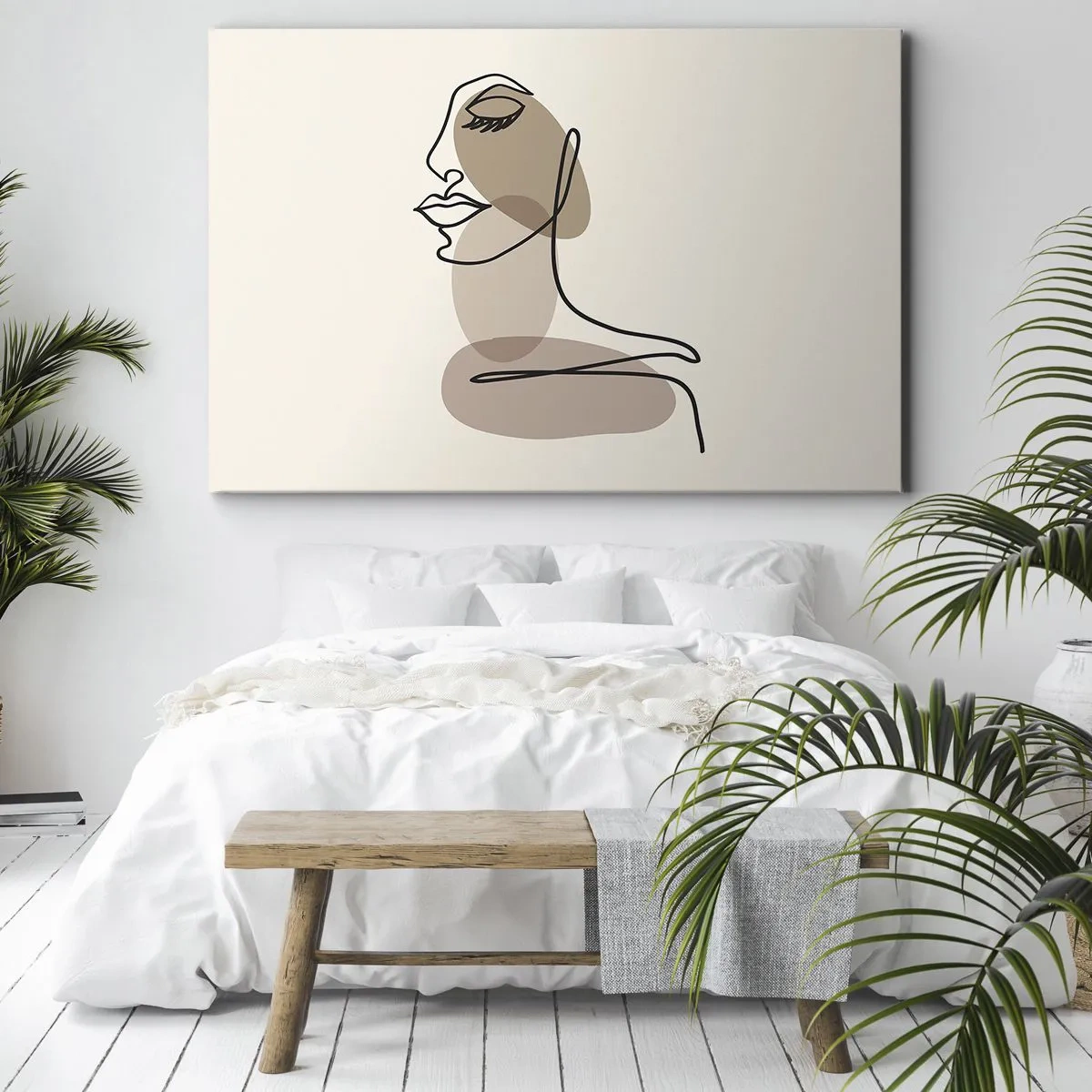 Lærredstryk - Billede på lærred - En kvindelig profil i minimalistisk stregtegningsstil - 70x50cm - En vis linje af skønhed - Moderne vægdekoration til stue og soveværelse ARTTOR