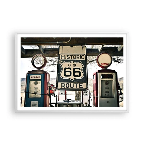 Plakat i hvid ramme - En retro-amerikansk rejse - 100x70 cm