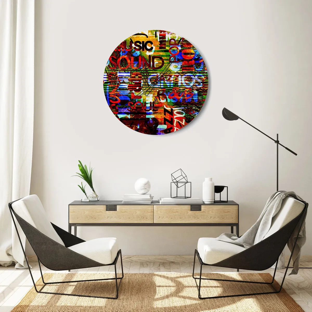 Vægur, Uret - Farverigt musiktema med undertekster - 30x30cm - Alle lydens farver - Moderne vægdekoration til stue, køkken og soveværelse ARTTOR