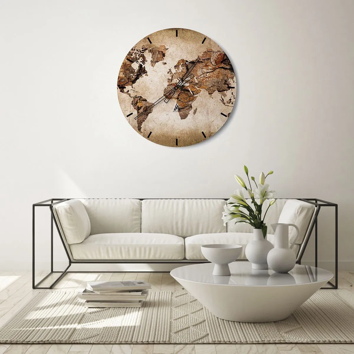 Vægur, Uret - Urskive med et verdenskortmotiv i rustik stil - 30x30cm - Opdagelse af verden - Moderne vægdekoration til stue, køkken og soveværelse ARTTOR