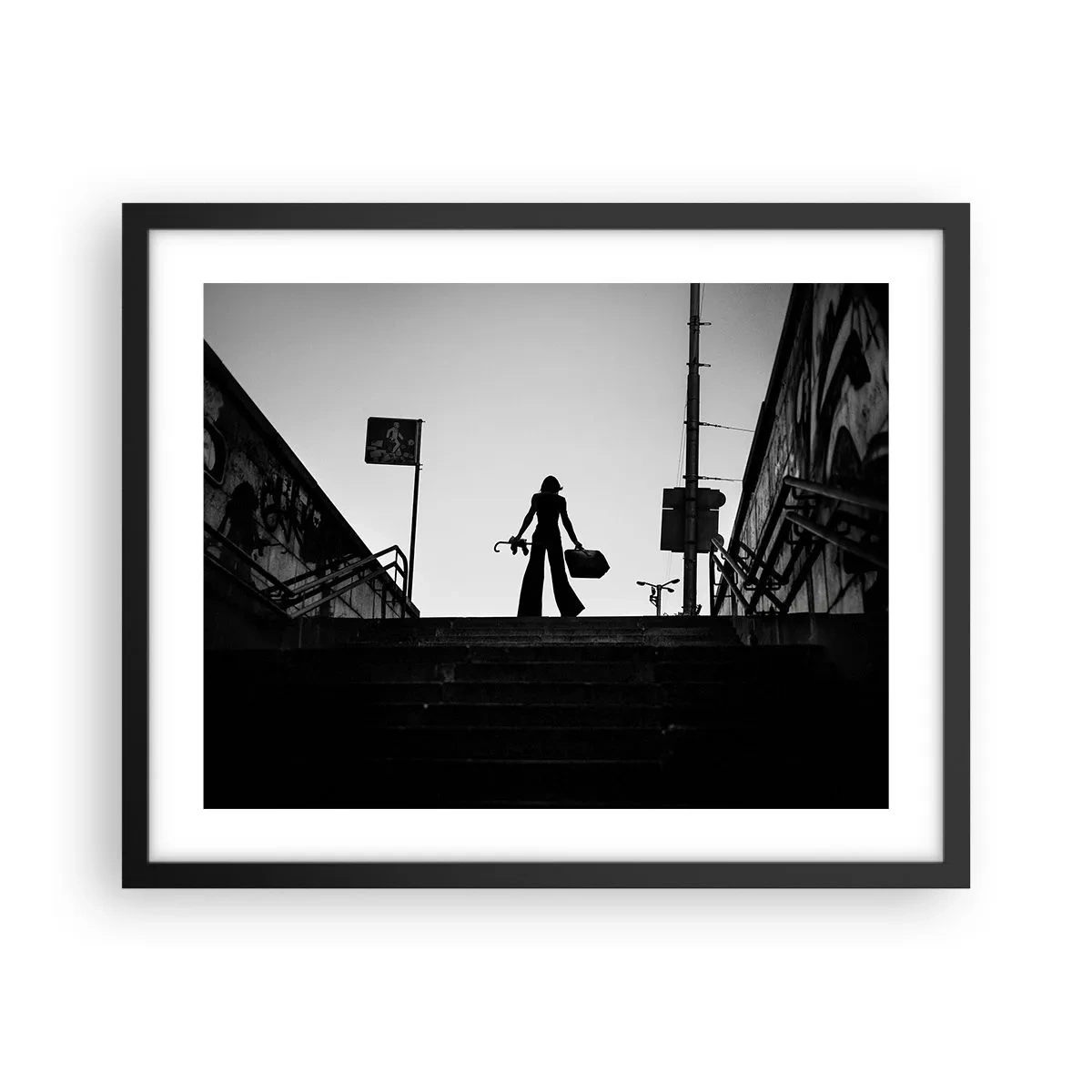 Plakat i sort ramme - Vandring i byen - 50x40 cm