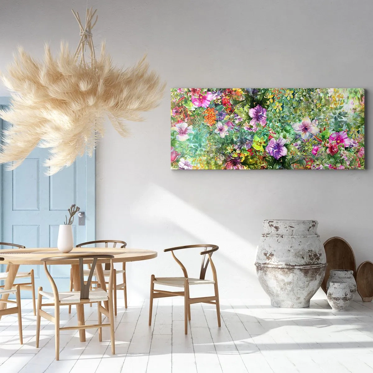 Lærredstryk - Billede på lærred - Ind i blomsterne ved fortabelse - 160x50 cm