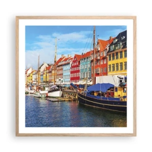 Plakat i ramme af lyst egetræ - Glædelig kaj - 60x60 cm