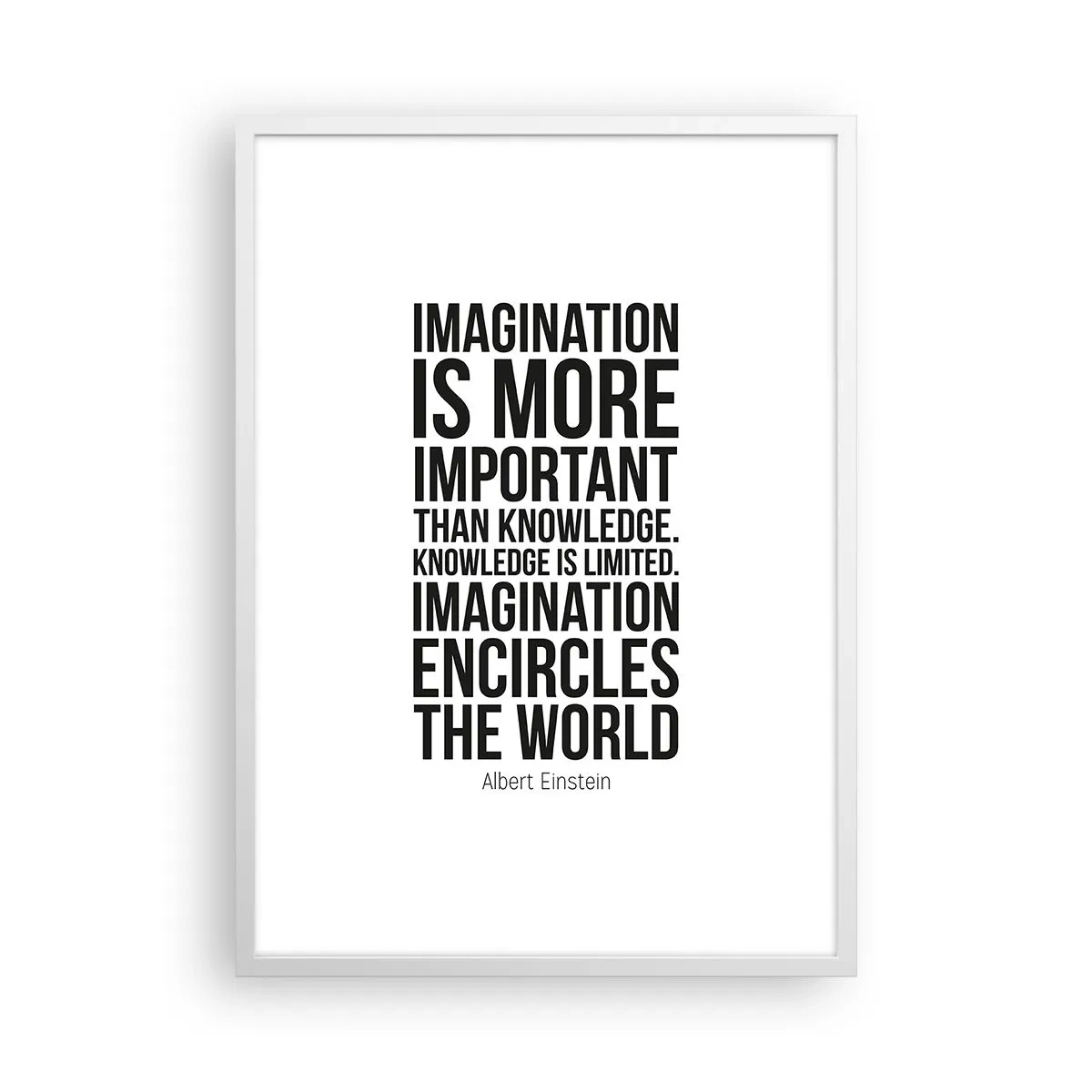 Plakat i hvid ramme - Einstein om fantasiens kraft - 50x70 cm