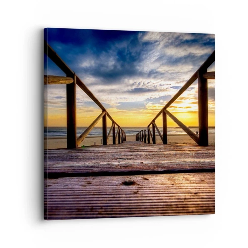 Lærredstryk - Billede på lærred - Direkte til en stille strand ved solnedgang - 30x30 cm