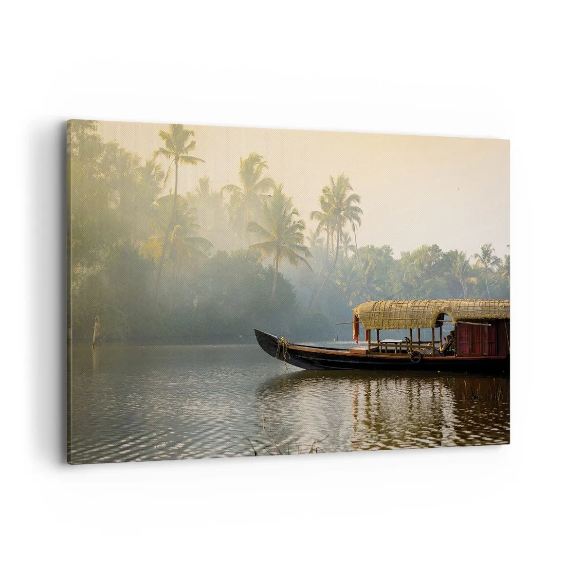 Lærredstryk - Billede på lærred - Hus ved floden - 120x80 cm