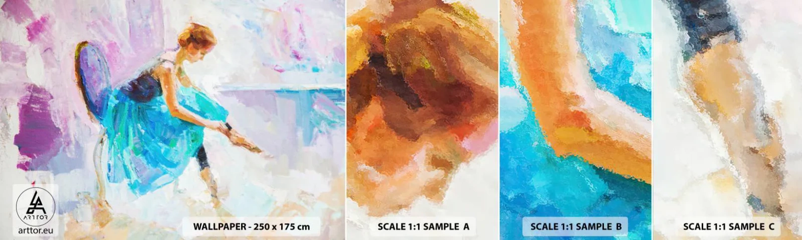 Prøve Fototapet Selvklæbende Deluxe Sticker - Ubeskrivelig ynde, subtil charme - Ballerina, Dans, Ballet - 100x30 cm