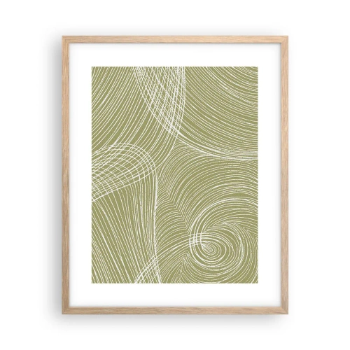Plakat i ramme af lyst egetræ - Indviklet abstraktion i hvidt - 40x50 cm