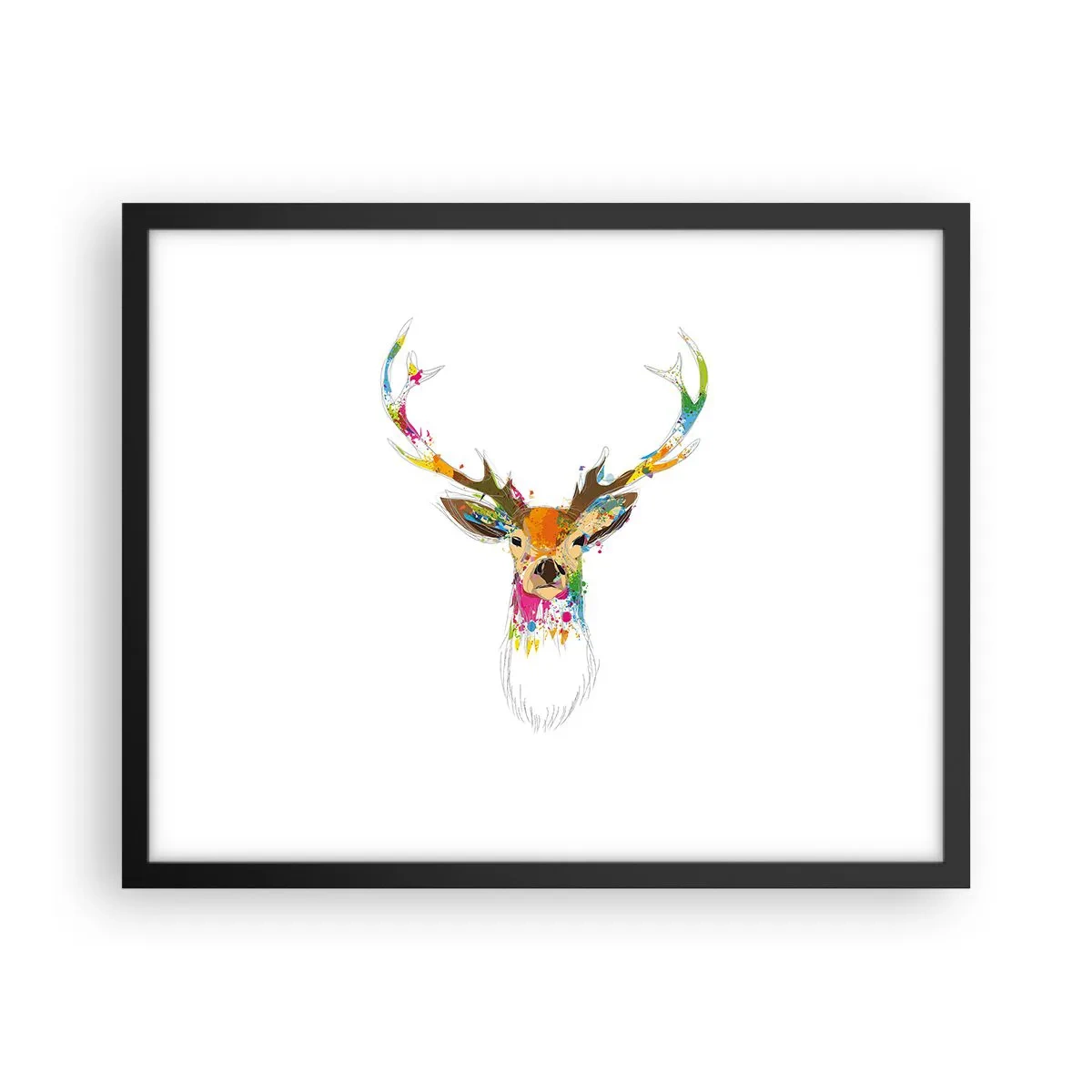 Plakat i sort ramme - Blid kronhjort badet i farver - 50x40 cm