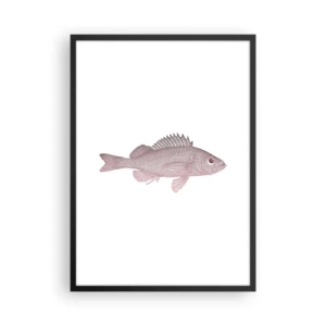Plakat i sort ramme - Fiskegrafik på en hvid baggrund i minimalistisk stil - 50x70cm - Fisk med store øjne - Moderne vægdekoration til stue og soveværelse ARTTOR