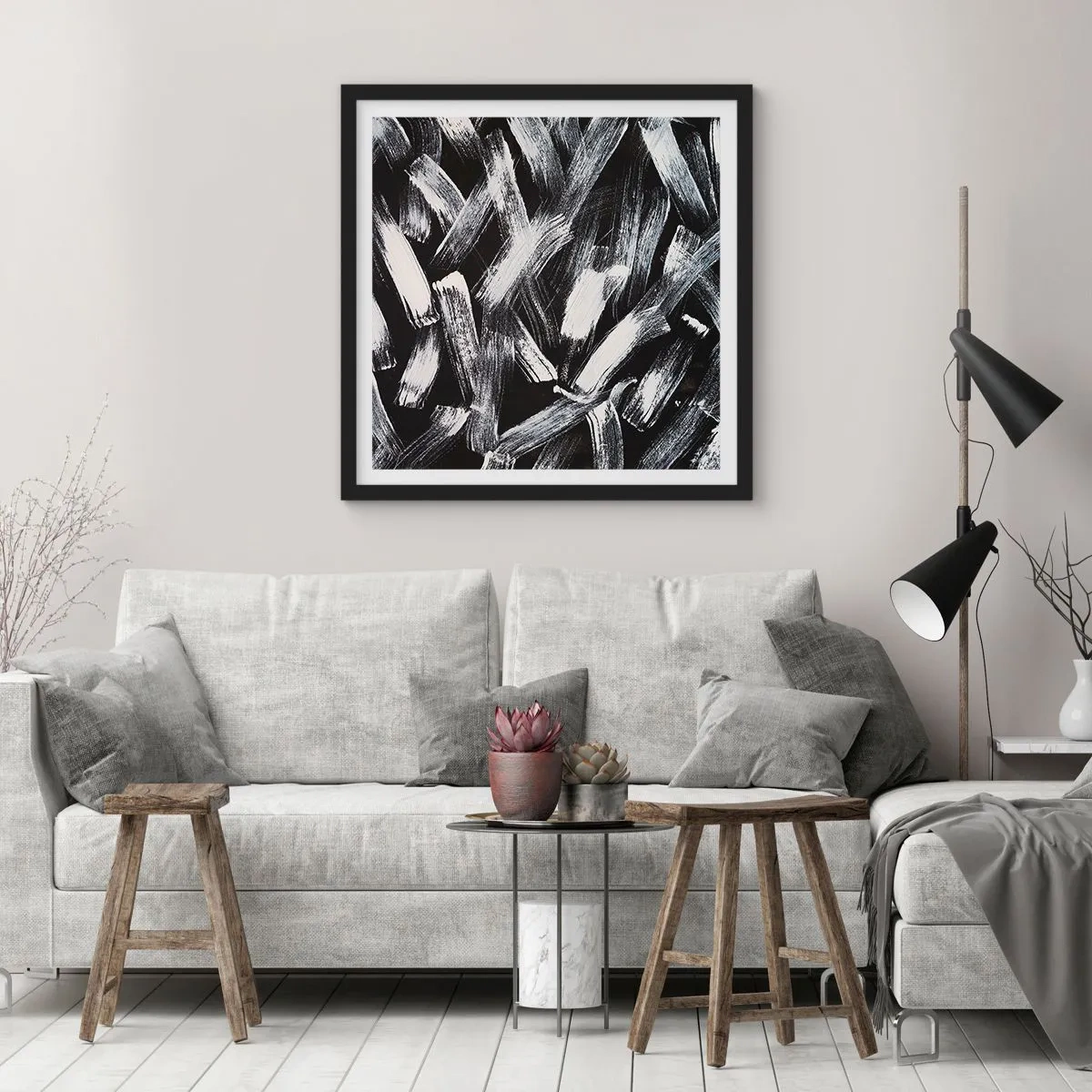 Plakat i sort ramme - Abstraktion i den industrielle ånd - 40x40 cm