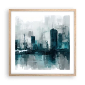 Plakat i ramme af lyst egetræ - Regnfarvet by - 50x50 cm