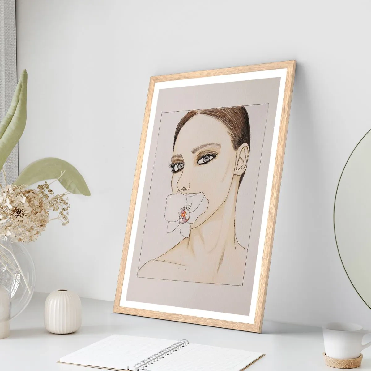 Plakat i ramme af lyst egetræ - Et symbol på elegance og skønhed - 61x91 cm