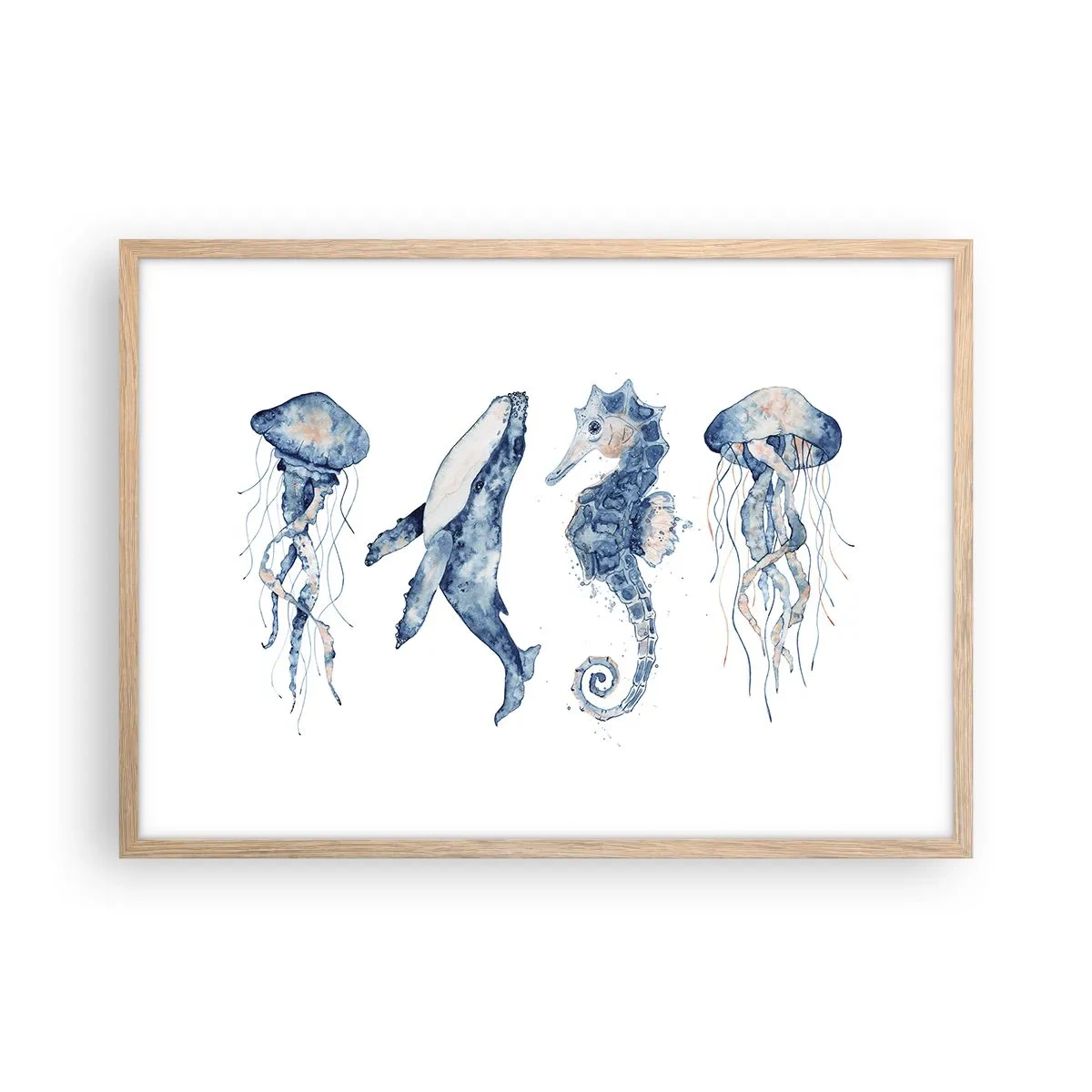 Plakat i ramme af lyst egetræ - Havets vidundere - 70x50 cm