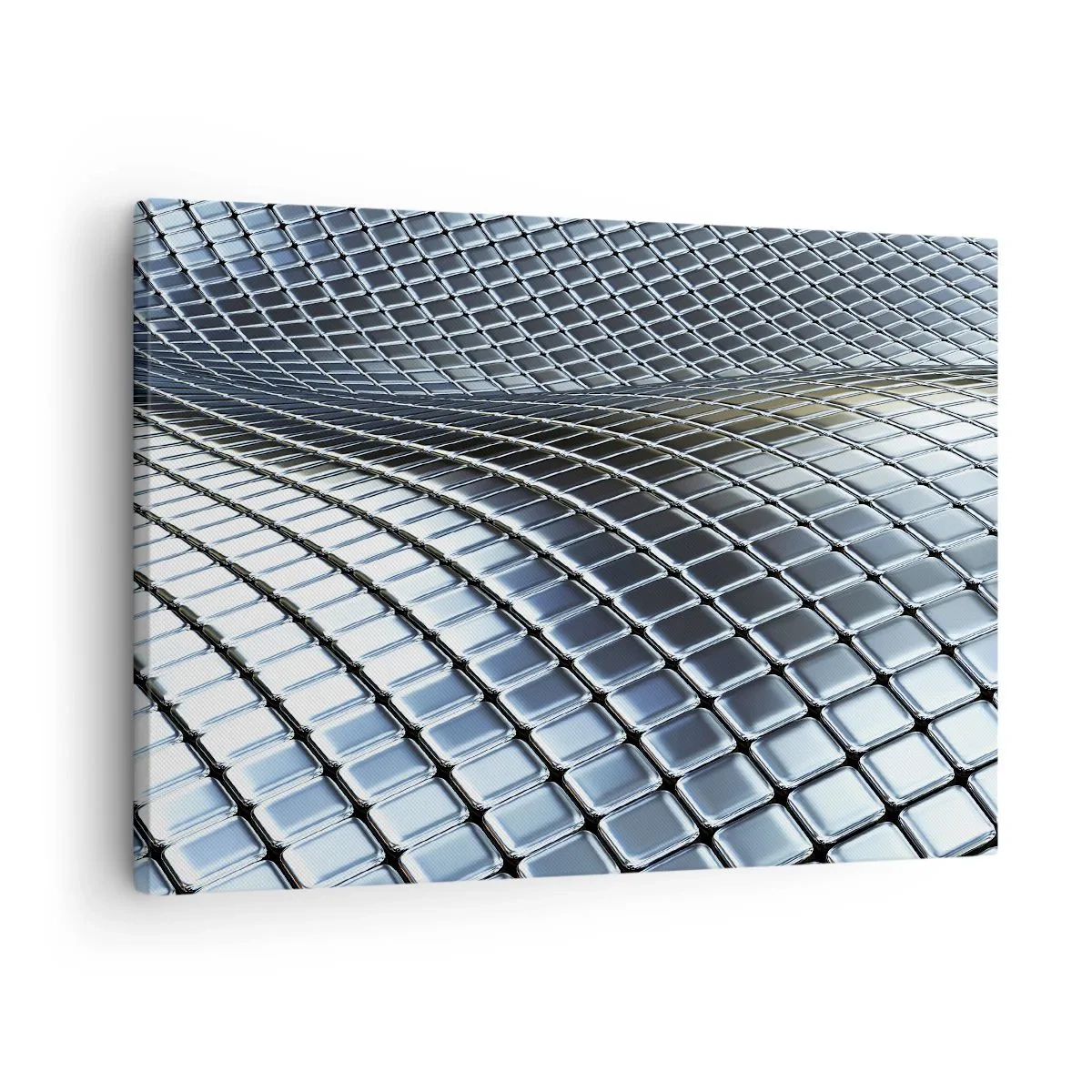 Lærredstryk - Billede på lærred - Moderne struktur lavet af metalliske firkanter - 70x50cm - Bølge i metallisk sølv - Moderne vægdekoration til stue og soveværelse ARTTOR
