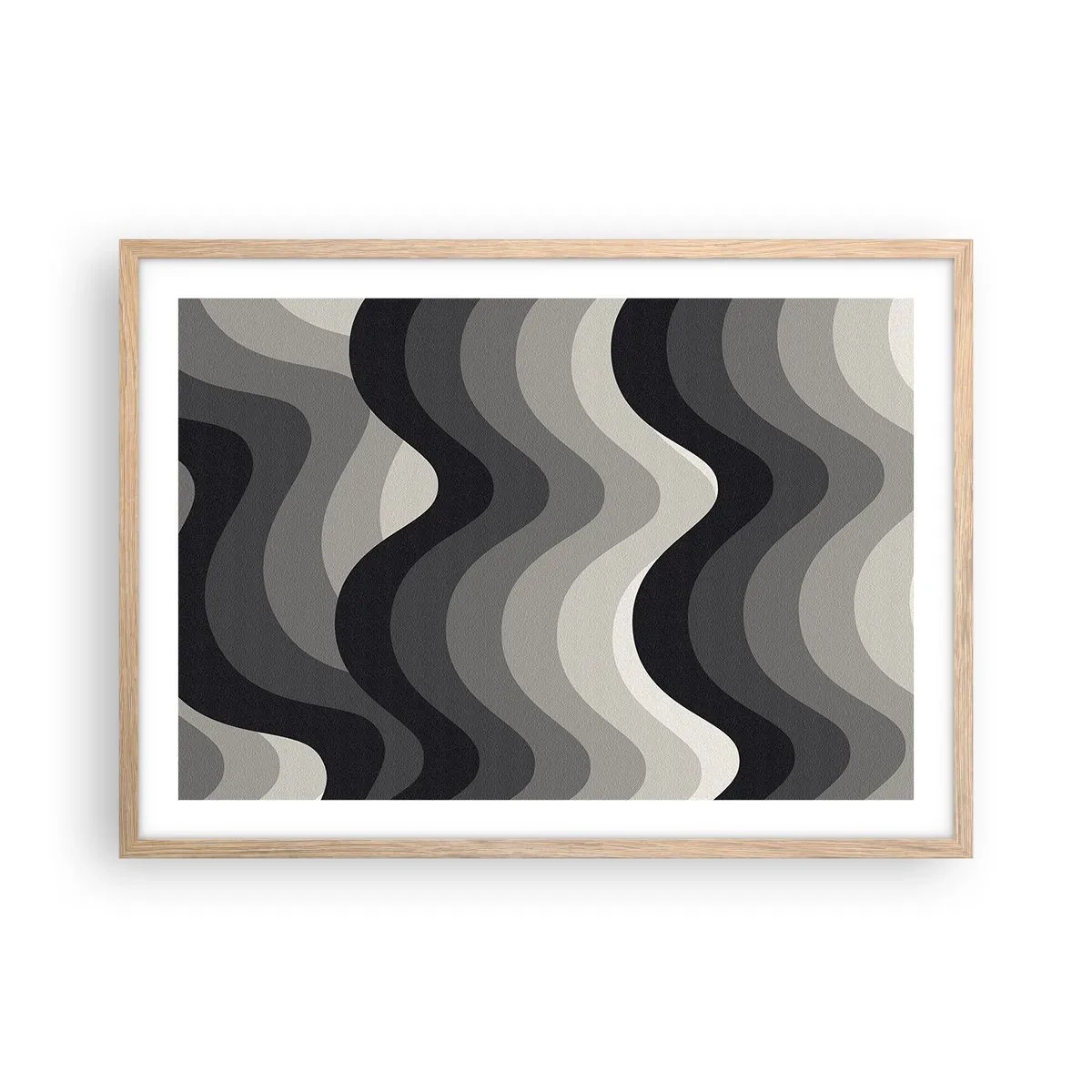 Plakat i ramme af lyst egetræ - Bølge efter bølge - 70x50 cm