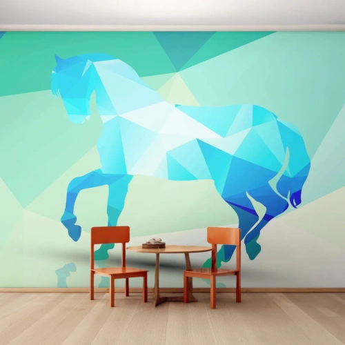 Fototapet Standard Eco - Geometrisk hest i turkis - Dyr, Hest, Geometrisk figur - 200x140 cm