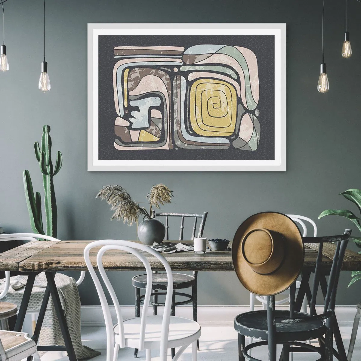 Plakat i hvid ramme - Abstraktion i en præcolumbiansk ånd - 50x40 cm