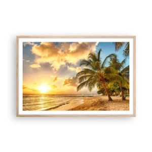 Plakat i ramme af lyst egetræ - Evig sommer, altid en ferie - 91x61 cm