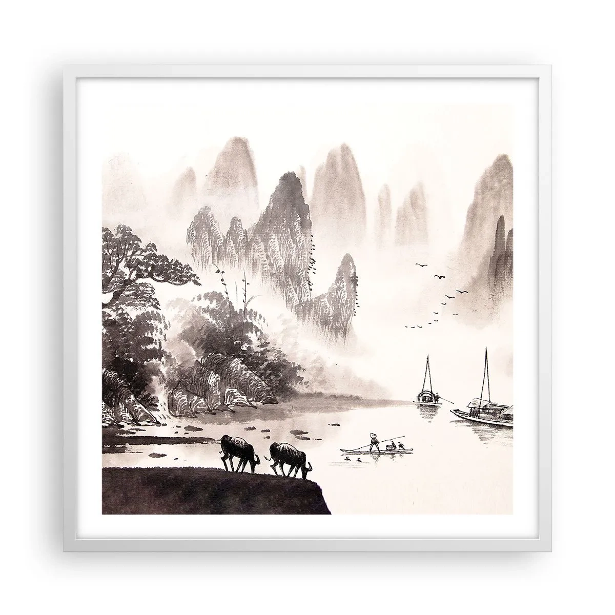 Plakat i hvid ramme - Østens eksotiske hverdag - 60x60 cm