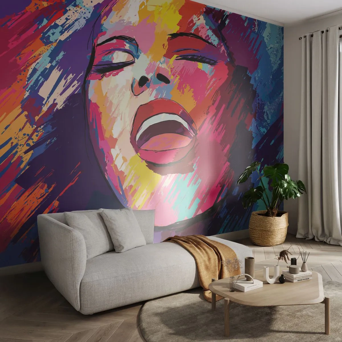 Fototapet Premium Canvas - Syng hele livet - Sanger, Abstraktion, Portræt af en kvinde - 200x140 cm