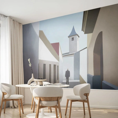 Fototapet Selvklæbende Deluxe Sticker - Solrig gåtur - Pastel, Bygninger, Arkitektur - 100x70 cm