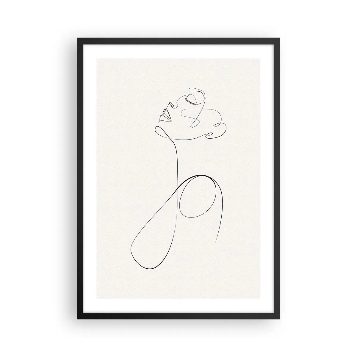 Plakat i sort ramme - En minimalistisk linje, der skaber en kvindes silhuet - 50x70cm - Sløjfet i drømme - Moderne vægdekoration til stue og soveværelse ARTTOR