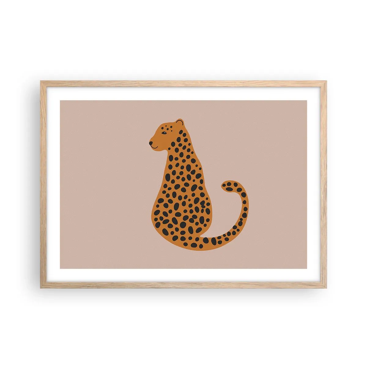 Plakat i ramme af lyst egetræ - Leopardprint er et moderigtigt mønster - 70x50 cm