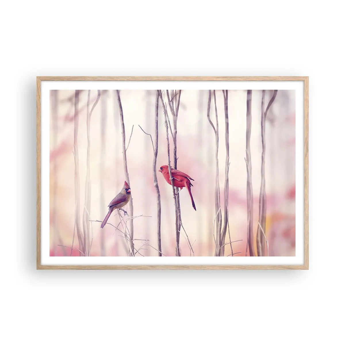 Plakat i ramme af lyst egetræ - Fortællingen om den lyserøde skov - 100x70 cm