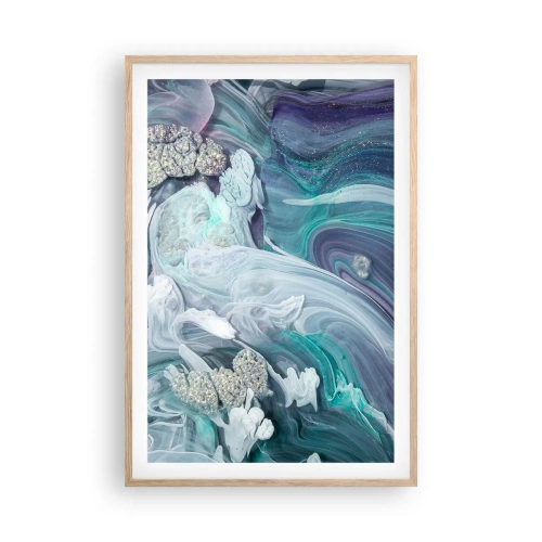 Plakat i ramme af lyst egetræ - Strømme af blå - 61x91 cm