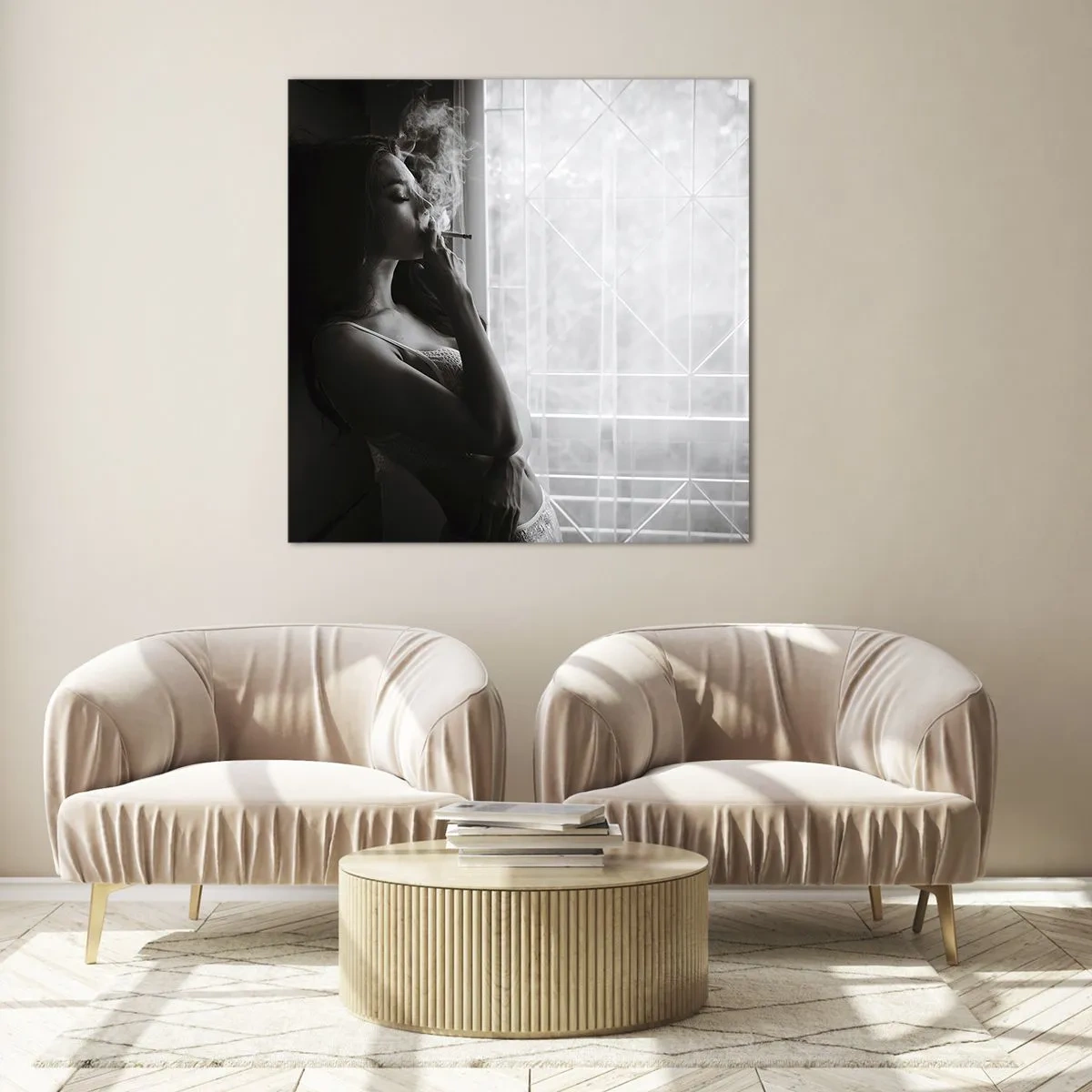 Billede på glas - Et sensuelt øjeblik - 70x70 cm