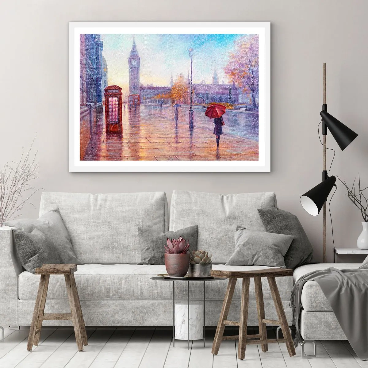 Plakat i hvid ramme - En efterårsdag i London - 91x61 cm