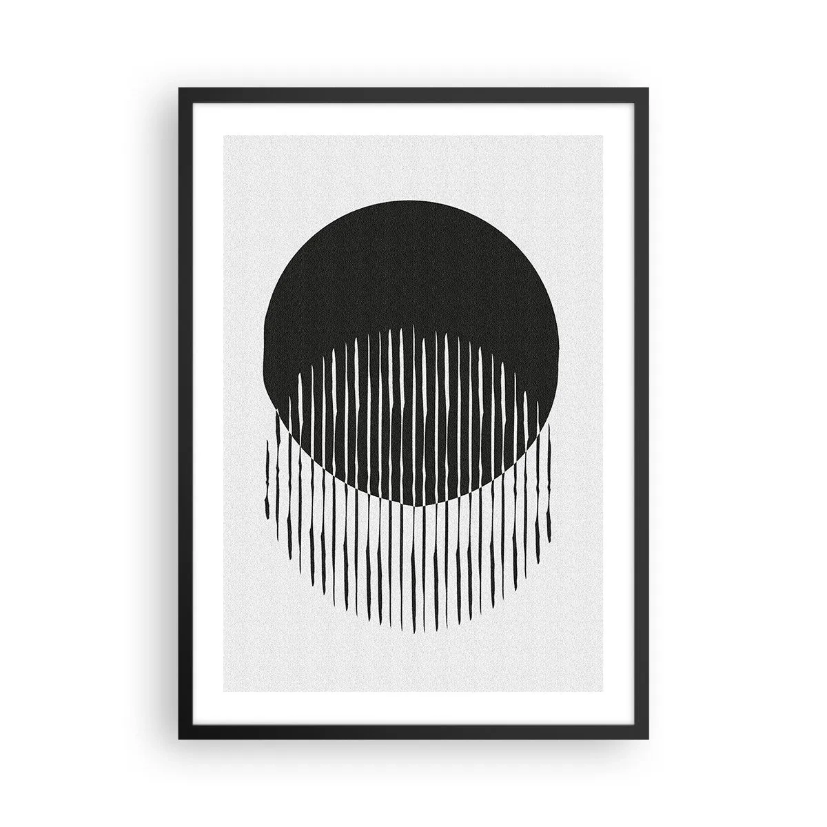 Plakat i sort ramme - Abstrakt komposition af en sort cirkel og lodrette linjer - 50x70cm - Hans alter ego - Moderne vægdekoration til stue og soveværelse ARTTOR