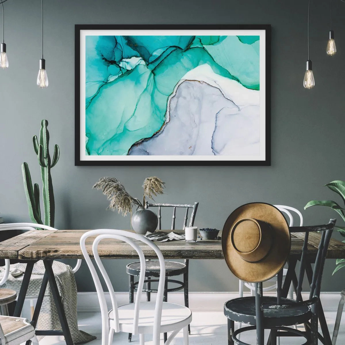 Plakat i sort ramme - Undersøgelse i turkis - 91x61 cm