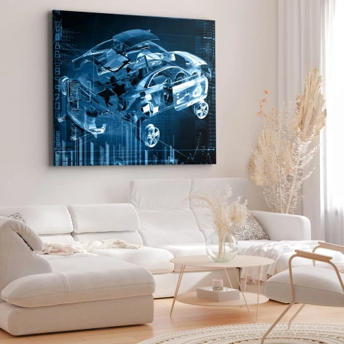 Lærredstryk - Billede på lærred - En moderne teknisk tegning af en bil med strukturelle elementer - 70x50cm - Teknisk anatomi - Moderne vægdekoration til stue og soveværelse ARTTOR