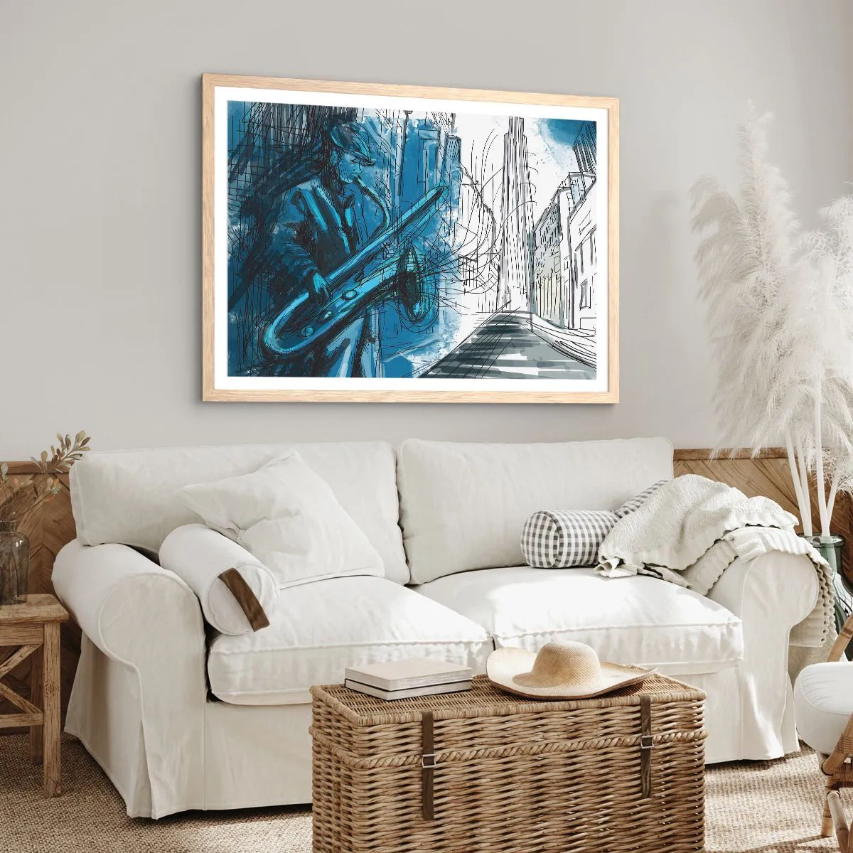 Plakat i ramme af lyst egetræ - Byens rapsodi - 50x40 cm