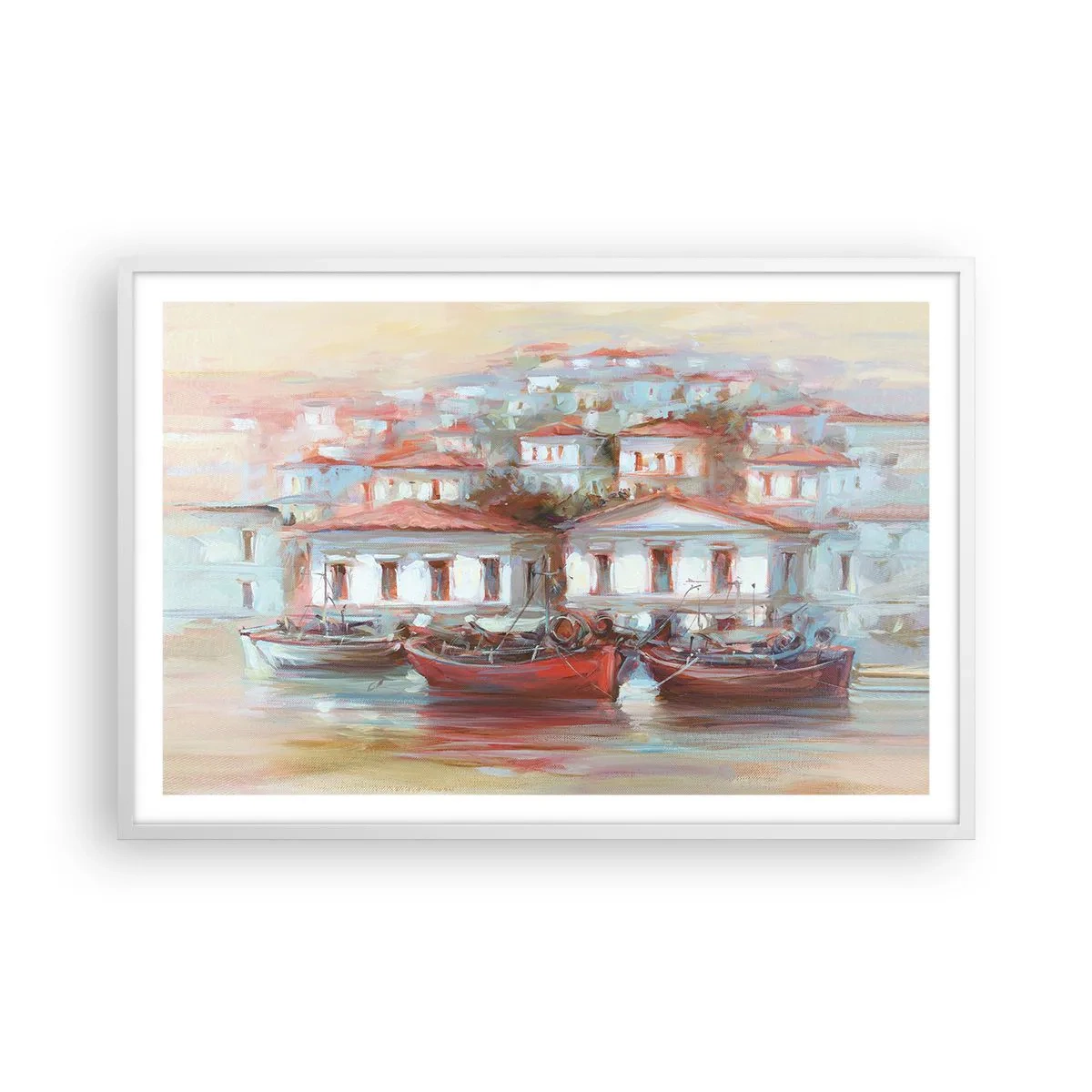 Plakat i hvid ramme - Lykkelig by - 91x61 cm